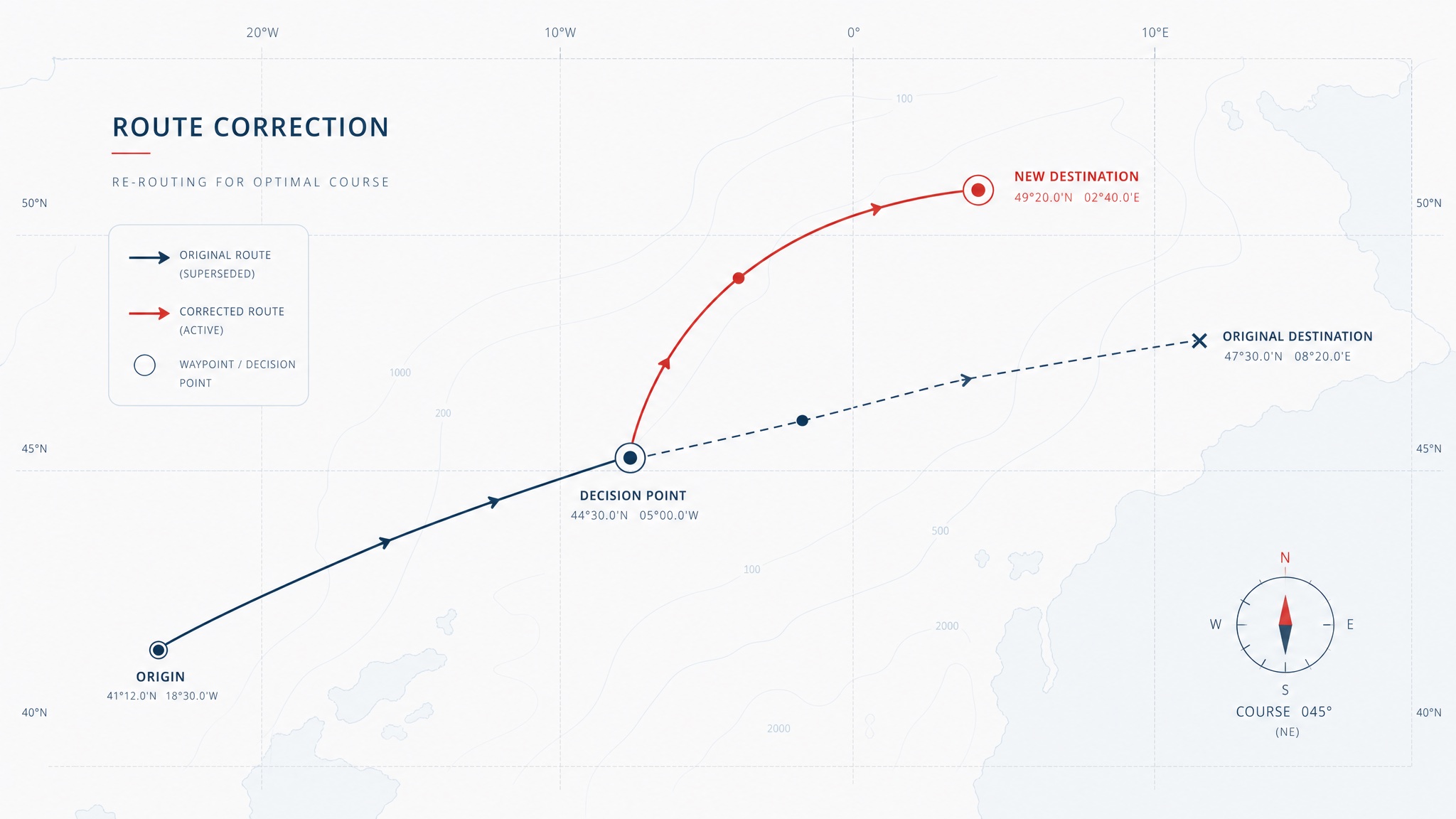A route re-charting to a new destination